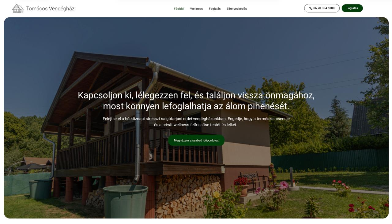 Tornácos Vendégház – weboldal nyitóoldal
